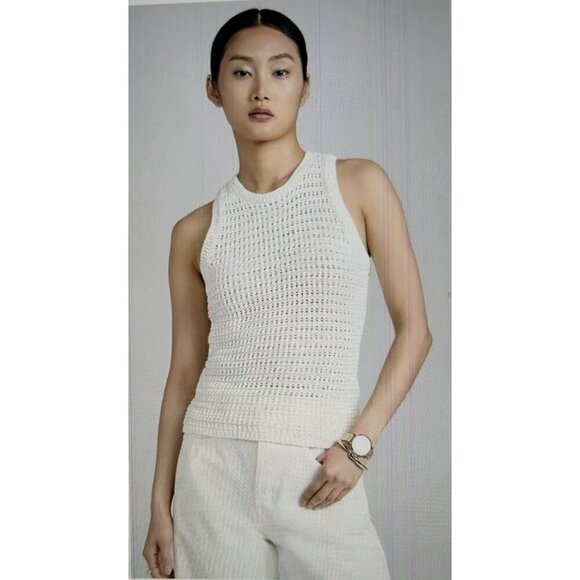 Madewell Crochet Tank Top Knit Crewneck Sweater Boho Ivory Racerback NO992 XXS - Picture 1 of 10